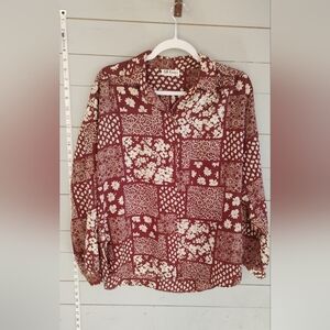 Elegant Red and Cream Blouse with Classic Style